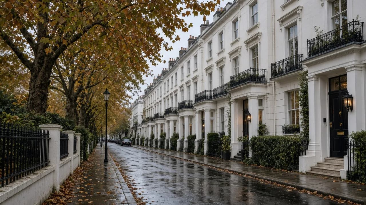 Kensington streetscape in soft British light