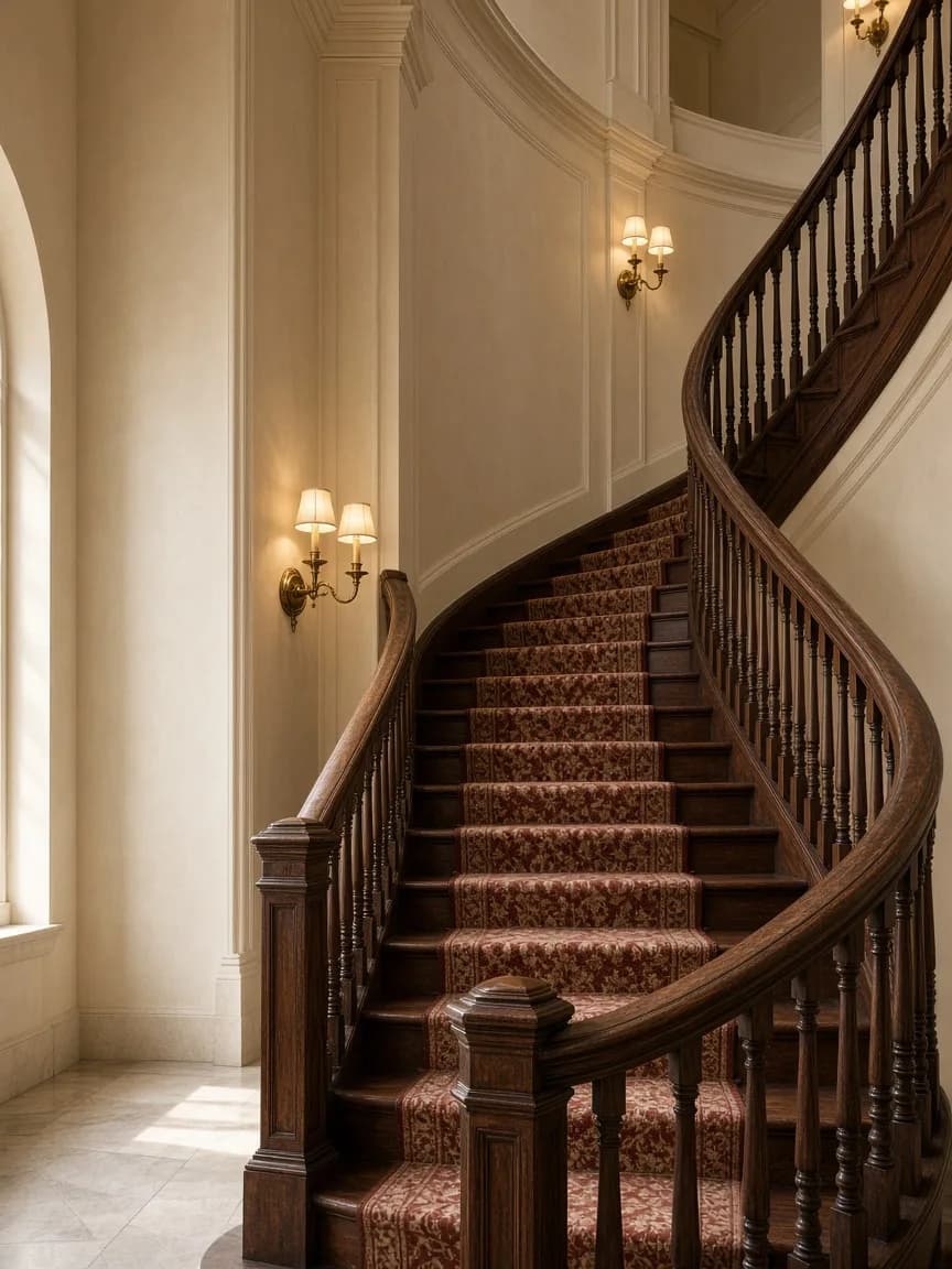 Grand staircase with walnut banister