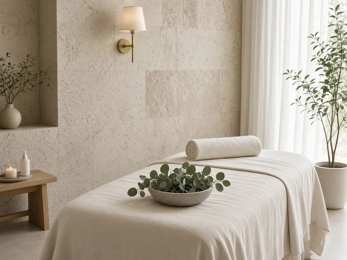 Treatment room with ivory linen